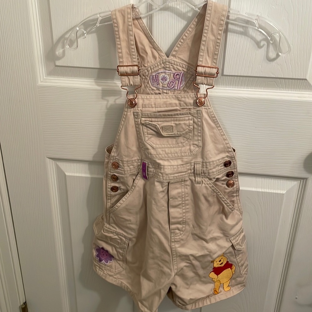 Disney pooh head top overalls girls size 10 khaki